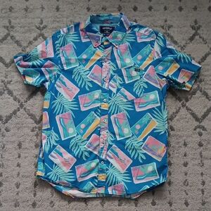 Chubbies Men's Vibrant Postcard Print Shirt M 98% Cotton
